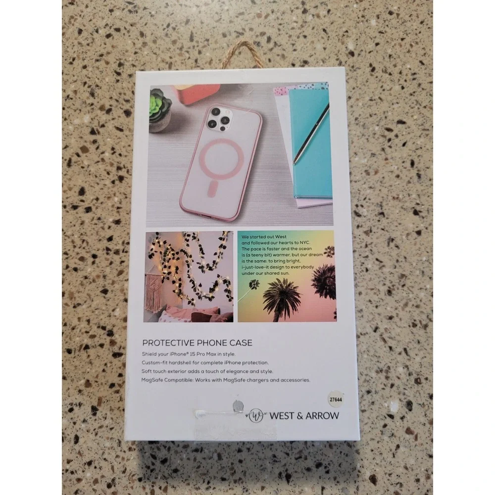 West & Arrow iPhone 15 Pro Max Magsafe Pink & White Protective Cellphone Case